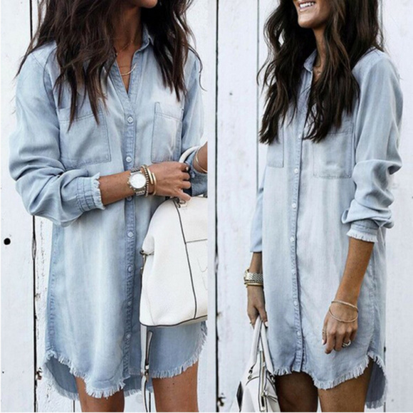 Aluna Levi Dresses & Skirts - 2X HOST PICK  | Distressed Denim Shirt Dress